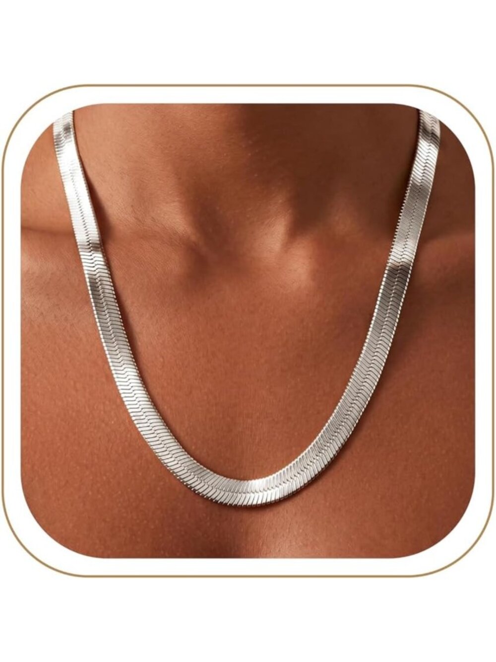 Dainty 14K Gold Silver Plated Herringbone Necklace, Trendy Layered Choker